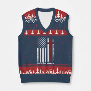 God Bless America V-Neck Knit Sweater Vest America Pride USA US Flag Patriotic 4th of July TS10 Navy Red Print Your Wear