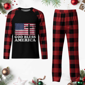 God Bless America Plaid Pajama Set Cross USA Flag Patriotic 4th of July Christian TS10 Buffalo Plaid Print Your Wear