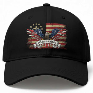 God Bless America Baseball Cap Vintage Eagle Christian Cross Flag 4th Of July TS10 Print Your Wear