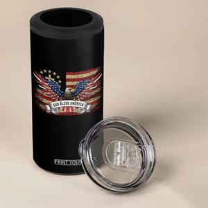 God Bless America 4 in 1 Can Cooler Tumbler Vintage Eagle Christian Cross Flag 4th Of July TS10 Print Your Wear