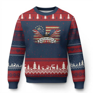 God Bless America Ugly Christmas Sweater Vintage Eagle Christian Cross Flag 4th Of July TS10 Navy Red Print Your Wear
