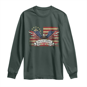 God Bless America Long Sleeve Shirt Vintage Eagle Christian Cross Flag 4th Of July TS10 Dark Forest Green Print Your Wear