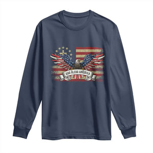 God Bless America Long Sleeve Shirt Vintage Eagle Christian Cross Flag 4th Of July TS10 Navy Print Your Wear