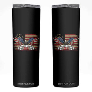 God Bless America Skinny Tumbler Vintage Eagle Christian Cross Flag 4th Of July TS10 Black Print Your Wear