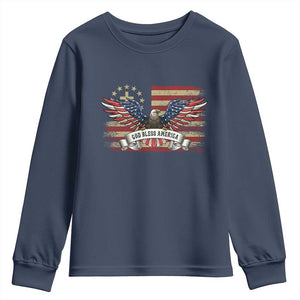 God Bless America Youth Sweatshirt Vintage Eagle Christian Cross Flag 4th Of July TS10 Navy Print Your Wear