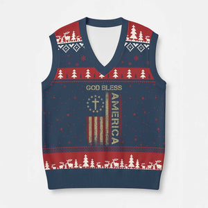 God Bless America V-Neck Knit Sweater Vest American Flag 4th Of July Patriotic Christian TS10 Navy Red Print Your Wear