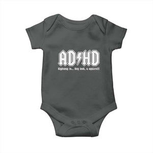 Funny ADHD Baby Onesie Hey Look a Squirrel Rocks Graphic TS10 Dark Heather Print Your Wear