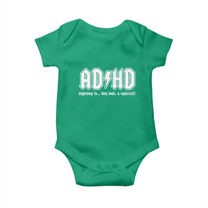 Funny ADHD Baby Onesie Hey Look a Squirrel Rocks Graphic TS10 Irish Green Print Your Wear