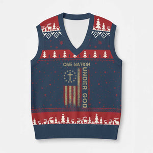 One Nation Under God V-Neck Knit Sweater Vest American Flag 4th Of July Patriotic Christian TS10 Navy Red Print Your Wear