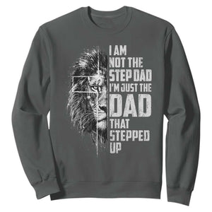 Bonus Dad Sweatshirt Stepdad Gifts From Stepdaughter Stepson Cross Lion Stepped Up Dad TS10 Dark Heather Print Your Wear