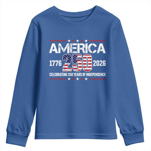 250th Anniversary Youth Sweatshirt American 250 Years Birthday Patriotic 1776 2026 TS10 Royal Blue Print Your Wear