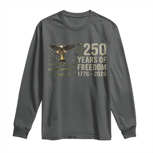 250th Anniversary Long Sleeve Shirt 1776 2026 250 Years Birthday Patriotic Camouflage USA Flag TS10 Dark Heather Print Your Wear