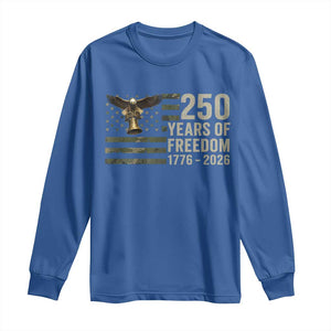 250th Anniversary Long Sleeve Shirt 1776 2026 250 Years Birthday Patriotic Camouflage USA Flag TS10 Royal Blue Print Your Wear