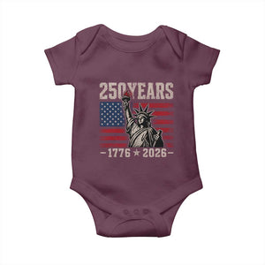 USA Independence 250th Anniversary Baby Onesie Patriotic Lady Liberty American Flag 250 Years 1776 2026 TS10 Maroon Print Your Wear