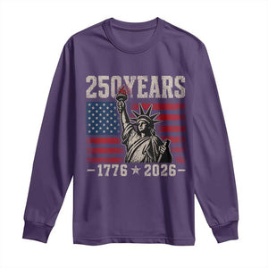 USA Independence 250th Anniversary Long Sleeve Shirt Patriotic Lady Liberty American Flag 250 Years 1776 2026 TS10 Purple Print Your Wear