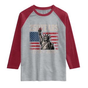 USA Independence 250th Anniversary Raglan Shirt Patriotic Lady Liberty American Flag 250 Years 1776 2026 TS10 Heather Gray Heather Red Print Your Wear