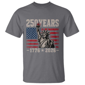 USA Independence 250th Anniversary T Shirt Patriotic Lady Liberty American Flag 250 Years 1776 2026 TS10 Charcoal Print Your Wear