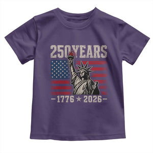 USA Independence 250th Anniversary Toddler T Shirt Patriotic Lady Liberty American Flag 250 Years 1776 2026 TS10 Purple Print Your Wear
