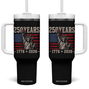 USA Independence 250th Anniversary Tumbler With Handle Patriotic Lady Liberty American Flag 250 Years 1776 2026 TS10 One Size: 40 oz Black Print Your Wear
