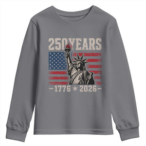 USA Independence 250th Anniversary Youth Sweatshirt Patriotic Lady Liberty American Flag 250 Years 1776 2026 TS10 Charcoal Print Your Wear
