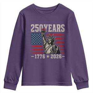 USA Independence 250th Anniversary Youth Sweatshirt Patriotic Lady Liberty American Flag 250 Years 1776 2026 TS10 Purple Print Your Wear