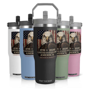 250 Anniversary USA Flag Flip Straw Tumbler Vintage Bald Eagle Patriotic 1776 2026 250 Years Birthday TS10 Print Your Wear