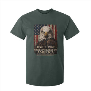 250 Anniversary USA Flag T Shirt For Kid Vintage Bald Eagle Patriotic 1776 2026 250 Years Birthday TS10 Dark Forest Green Print Your Wear