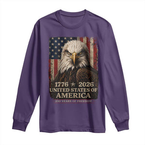250 Anniversary USA Flag Long Sleeve Shirt Vintage Bald Eagle Patriotic 1776 2026 250 Years Birthday TS10 Purple Print Your Wear