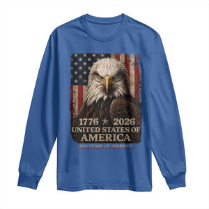 250 Anniversary USA Flag Long Sleeve Shirt Vintage Bald Eagle Patriotic 1776 2026 250 Years Birthday TS10 Royal Blue Print Your Wear