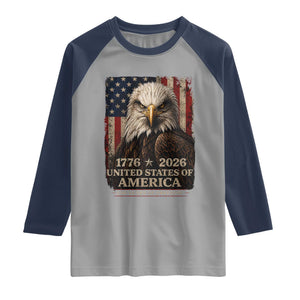 250 Anniversary USA Flag Raglan Shirt Vintage Bald Eagle Patriotic 1776 2026 250 Years Birthday TS10 Sport Gray Navy Print Your Wear