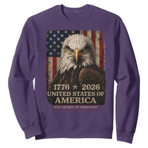 250 Anniversary USA Flag Sweatshirt Vintage Bald Eagle Patriotic 1776 2026 250 Years Birthday TS10 Purple Print Your Wear