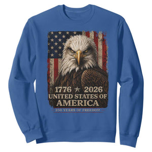 250 Anniversary USA Flag Sweatshirt Vintage Bald Eagle Patriotic 1776 2026 250 Years Birthday TS10 Royal Blue Print Your Wear