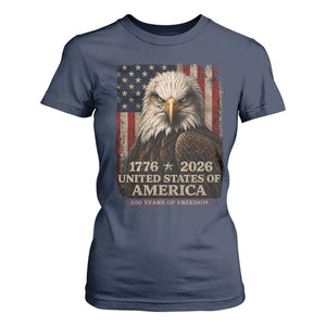 250 Anniversary USA Flag T Shirt For Women Vintage Bald Eagle Patriotic 1776 2026 250 Years Birthday TS10 Navy Print Your Wear