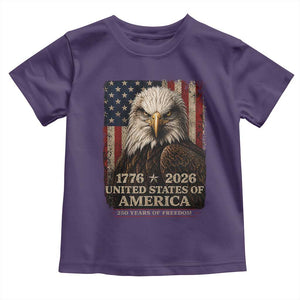 250 Anniversary USA Flag Toddler T Shirt Vintage Bald Eagle Patriotic 1776 2026 250 Years Birthday TS10 Purple Print Your Wear