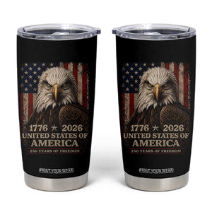 250 Anniversary USA Flag Tumbler Cup Vintage Bald Eagle Patriotic 1776 2026 250 Years Birthday TS10 Black Print Your Wear