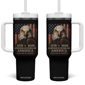 250 Anniversary USA Flag Tumbler With Handle Vintage Bald Eagle Patriotic 1776 2026 250 Years Birthday TS10 One Size: 40 oz Black Print Your Wear