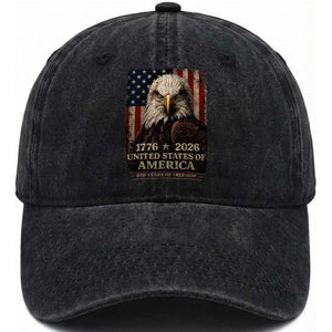 250 Anniversary USA Flag Washed Cotton Baseball Cap Vintage Bald Eagle Patriotic 1776 2026 250 Years Birthday TS10 Print Your Wear