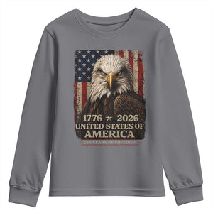 250 Anniversary USA Flag Youth Sweatshirt Vintage Bald Eagle Patriotic 1776 2026 250 Years Birthday TS10 Charcoal Print Your Wear