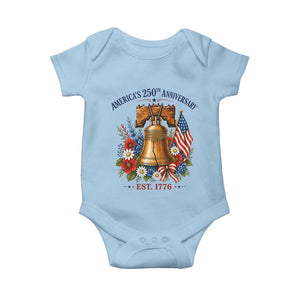 250 Anniversary Baby Onesie Floral Liberty Bell USA 250th American 4th July 2026 TS10 Light Blue Print Your Wear
