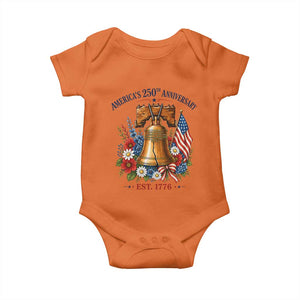 250 Anniversary Baby Onesie Floral Liberty Bell USA 250th American 4th July 2026 TS10 Orange Print Your Wear