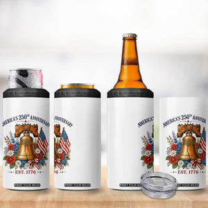250 Anniversary 4 in 1 Can Cooler Tumbler Floral Liberty Bell USA 250th American 4th July 2026 TS10 Print Your Wear