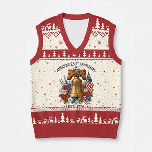 250 Anniversary V-Neck Knit Sweater Vest Floral Liberty Bell USA 250th American 4th July 2026 TS10 Beige Red Print Your Wear
