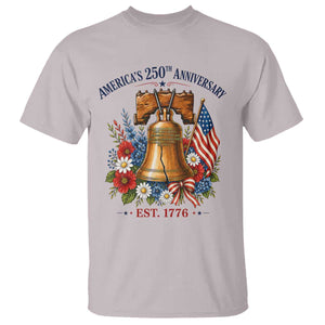 250 Anniversary T Shirt Floral Liberty Bell USA 250th American 4th July 2026 TS10 Ice Gray Print Your Wear