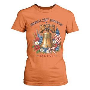 250 Anniversary T Shirt For Women Floral Liberty Bell USA 250th American 4th July 2026 TS10 Orange Print Your Wear
