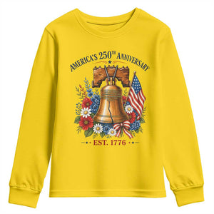 250 Anniversary Youth Sweatshirt Floral Liberty Bell USA 250th American 4th July 2026 TS10 Daisy Print Your Wear