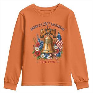 250 Anniversary Youth Sweatshirt Floral Liberty Bell USA 250th American 4th July 2026 TS10 Orange Print Your Wear