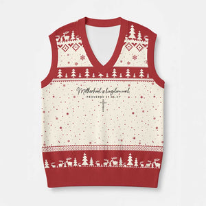 Motherhood Is Kingdom Work V-Neck Knit Sweater Vest Christian Mom Floral Mama Mothers Day TS10 Beige Red Print Your Wear