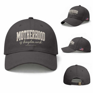 Motherhood Is Kingdom Work Baseball Cap Cute Christian Mom Mothers Day Floral Jesus TS10 Baseball Cap Universal Fit Dark Gray Print Your Wear