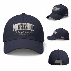Motherhood Is Kingdom Work Baseball Cap Cute Christian Mom Mothers Day Floral Jesus TS10 Baseball Cap Universal Fit Navy Print Your Wear