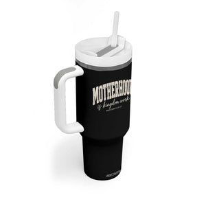 Motherhood Is Kingdom Work Tumbler With Handle Cute Christian Mom Mothers Day Floral Jesus TS10 Print Your Wear